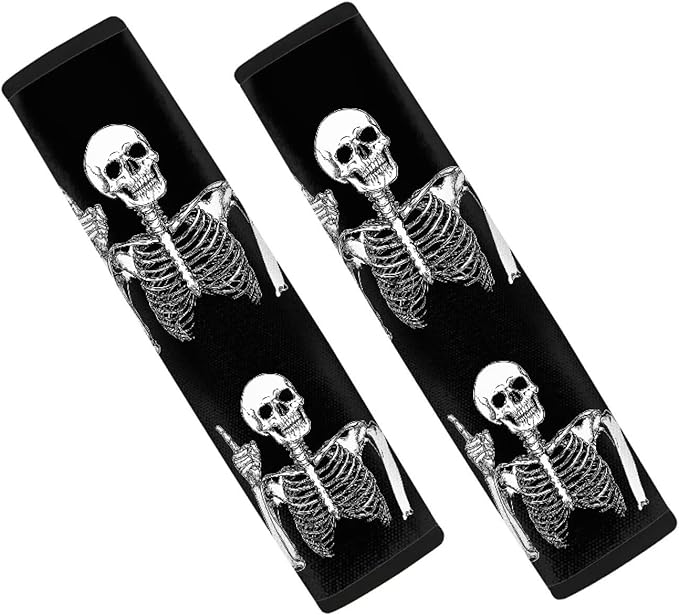 Biyejit Funny Skeleton Skull Car Seat Belt Covers Set of 2, Car Accessories Protector Soft Seatbelt Strap Shoulder Pad for Bags Backpacks