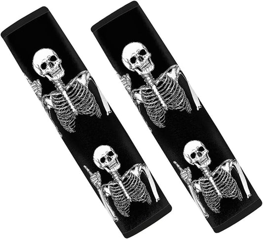 Biyejit Funny Skeleton Skull Car Seat Belt Covers Set of 2, Car Accessories Protector Soft Seatbelt Strap Shoulder Pad for Bags Backpacks