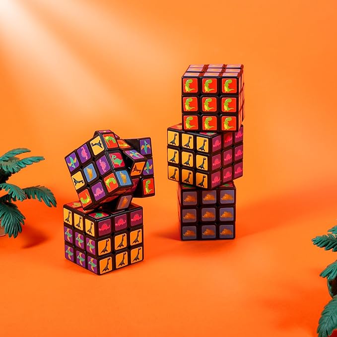 48 Pack Dinosaur Mini Cube Bulk, 1.18 Inch 3x3x3 Small Puzzle Cubes Set, Dinosaur Themed Birthday Party Favors, Classroom Rewards Prizes, Stocking Stuffers, Easter Basket Fillers for Kids