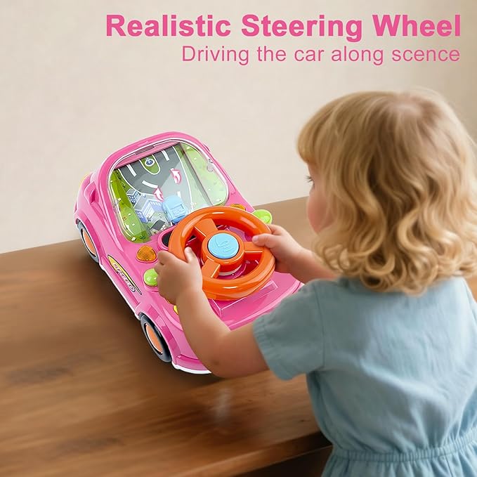 Girl Toy for 1 Year Old,Toddler Car Steering Wheel Toy with Sound & Light,Car Toys for Toddlers 1-3,Gift for 1 2 3 Years Old Boys Girls ﻿