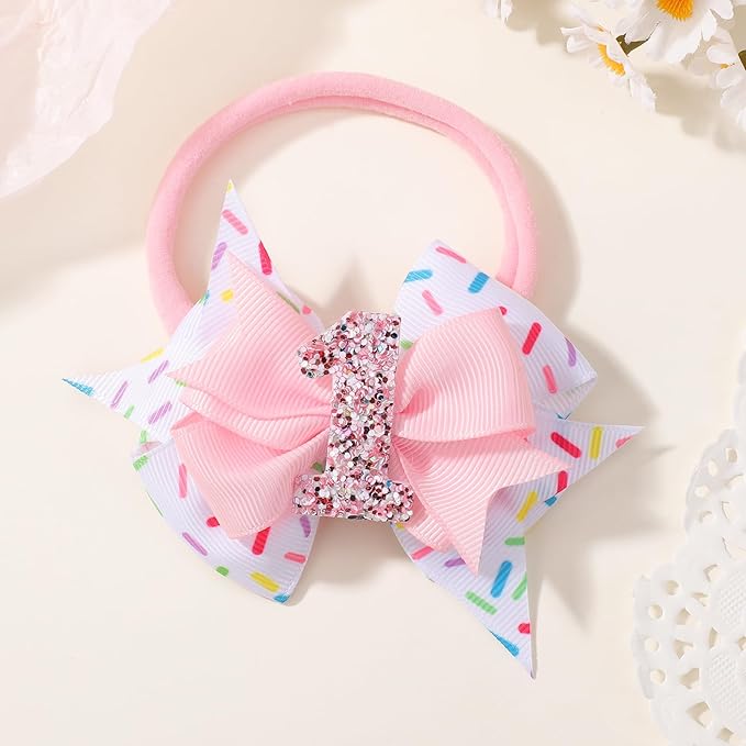 Birthday Hair Bow Hair Headband Hair Accessories Bow Birthday Decorations, Pink Ice Cream Hair Bows Headband