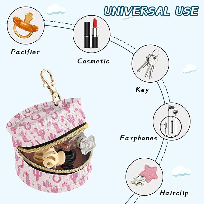 Western Boots Cactus Pink Print Pacifier Holder Case for Diaper Bag Portable Travel Pacifier Storage Case with Clip Newborn Baby Pouch for Baby Boys Girls Purse Outdoor