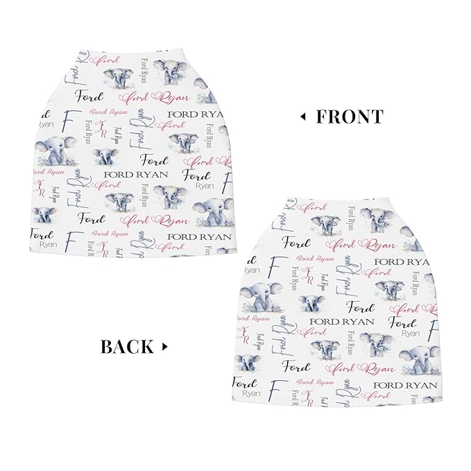 Personalized Baby Car Seat Covers for Babies, Custom Elephant Nursing Breastfeeding Carseat Canopy with Name, Infant Stroller Covers for Newborn Girls Boys, Breathable Carseat Cover