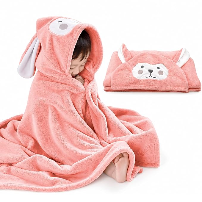 ROMASA Baby Bath Towel Hooded Ultra Soft Towel Highly Absorbent Bathrobe Blanket Toddlers Shower Gifts for Boys Girls- 27.5" x 55" (Pink)