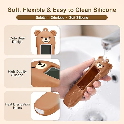 Bear Silicone Case Compatible with GoodBaby Thermometer for Adults and Kids, Cute Cartoon Thermometer Protective Case, Help Restless Baby Temperature, for Travel, Home and Outdoor (Brown)