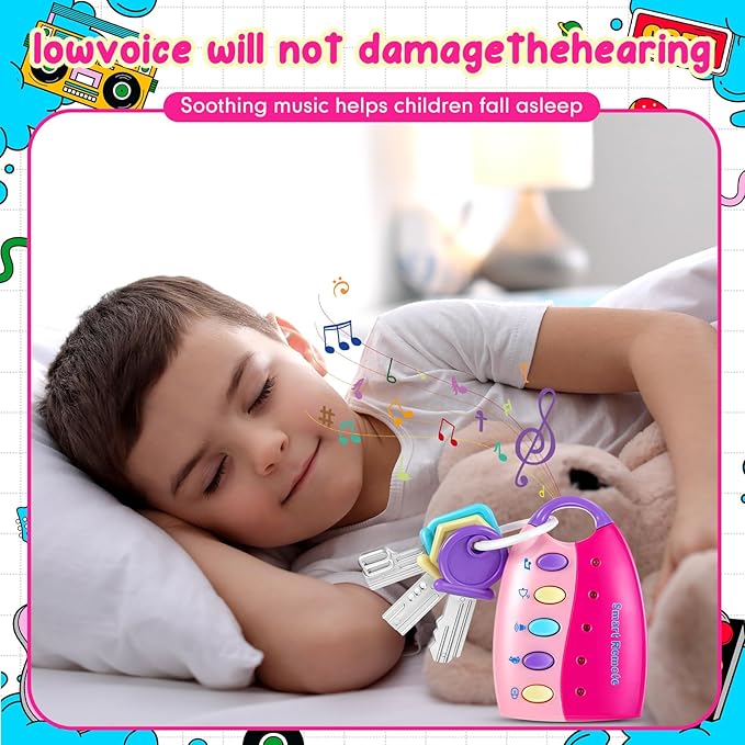 Skylety Musical Smart Remote Car Key Toy with Sound and Lights Fun and Educational Musical Toys for Travel Play(Pink)