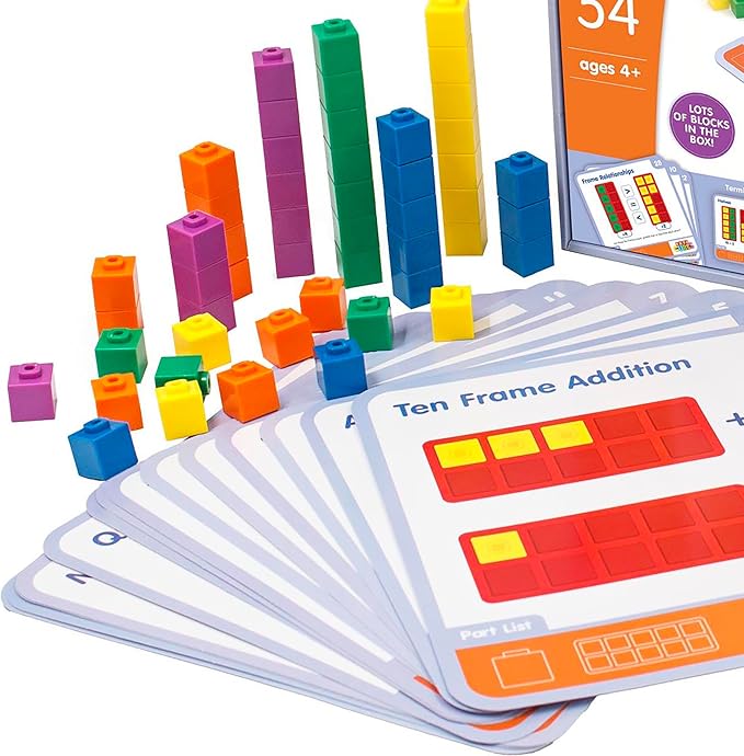 Junior Learning: Mathcubes - Ten Frames - 30 Activity Set, Build & Learn, Blocks & Boards Hands On Math, Developmental & Education Set, Kids Ages 4+