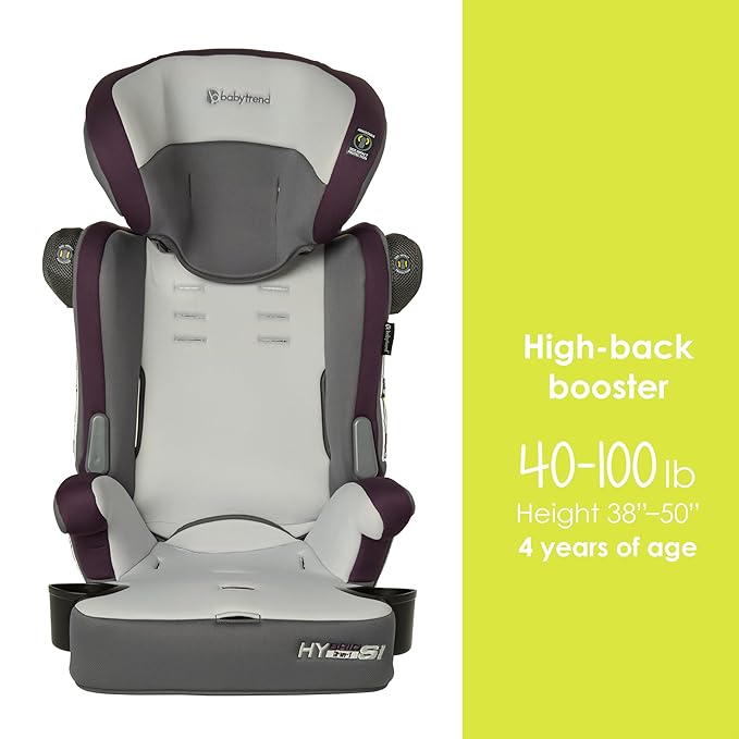 Baby Trend Hybrid SI 3-in-1 Combination Booster Seat, Dash Plum – Side-Impact Protection, 3-Stage Growth Design, Adjustable Headrest, Cushioned Comfort