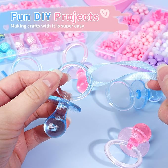 Pacifiers for Baby Shower Game, 36 Plastic Pacifiers for Baby Shower Decoration DIY, Large Size Baby Shower Pacifiers, Gender Reveal Party Table Scatter/Hunt Baby Shower Game Props(Blue&Pink, 2.75 in)