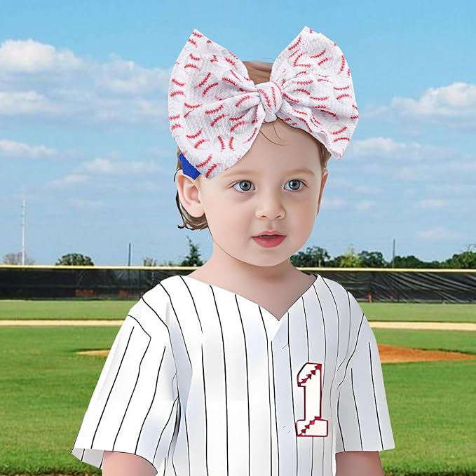 YanJie 7" Large Baseball Tied Bow Headbands for Baby Girls Sports Bow Big Bows Infant Wide Hairbands Blue Game Day Hair Accessories for Baseball Outfit