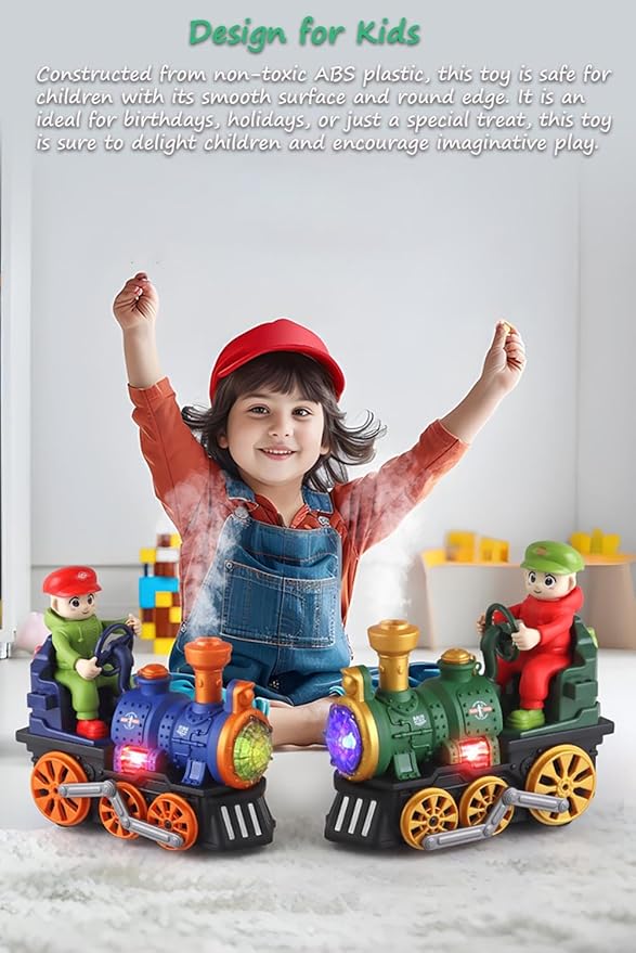 Miracland Electric Spray Steam Retro Train Toy for Toddlers 360° Bump-n-Go, Flashing Lights, Realistic Sounds & Water Vapor, Self-Driving Musical Locomotive, Christmas Birthday Gift for Kids (Blue)
