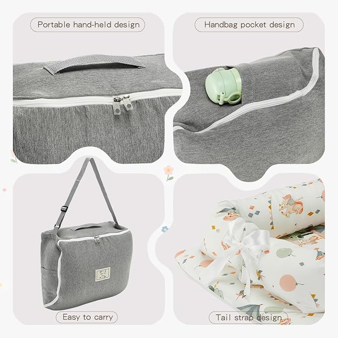 Baby Lounger, Portable Infant Lounger for Newborn, Adjustable Size Baby Nest for Infant 0-24 Months - Carousel