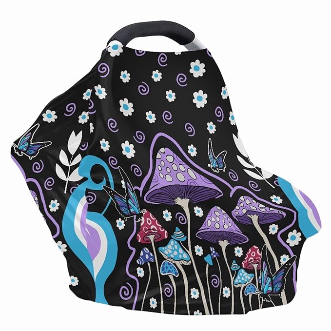Mushroom Butterfly Daisy Print Baby Carseat Cover Multi Stroller Canopy,Comfortable Privacy Nursing Breastfeeding Cover Scarf for Family