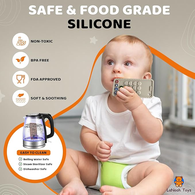 Baby Cellphone Teether: Soft BPA Free Teething Toy, Provides Relief for Your Little one While They are Teething. Gum Relief. Chew Toys (Beige)