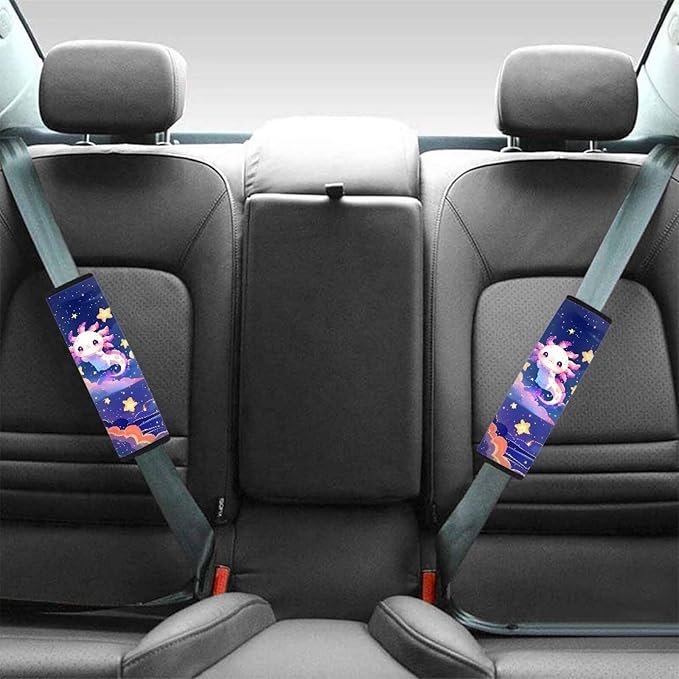 AFPANQZ Galaxy Axolotl Car Seat Belt Pads Covers Harness Vehicle for Adults Kids 1 Pair/Set Safety Seatbelt Cushion Pads Kit Shoulder Straps Pads for Bags