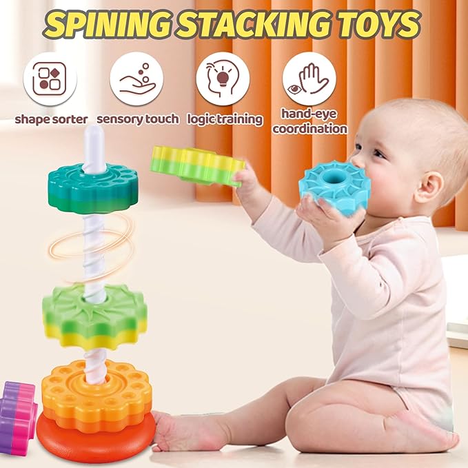 Baby Spinning Stacking Toys for Toddlers 1-3, Spinner Ring Stacker, Montessori Toys for Babies 6-12-18 Months, Autism Sensory Learning Toy, 1 2 3 Year Old Girl or Boy Christmas Birthday Gifts