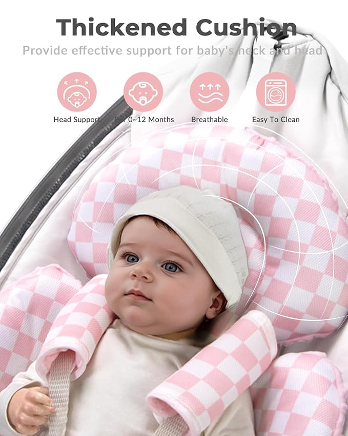 Infant Insert Compatible with 4moms Mamaroo Swing and Infant Carseat, Including 3 Replacement Balls, Reversible Newborn Insert for Baby Swing, Stroller, Bouncer, Soft Fabric - Dotted Pink