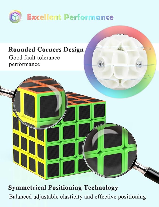 Speed Cube Set, Speed Cube Bundle of 2x2 4x4 Megaminx Pyramid Cube and Windmill Cube Smoothly Carbon Fiber Sticker Magic Cubes Collection for Kids & Adults [5 Pack]