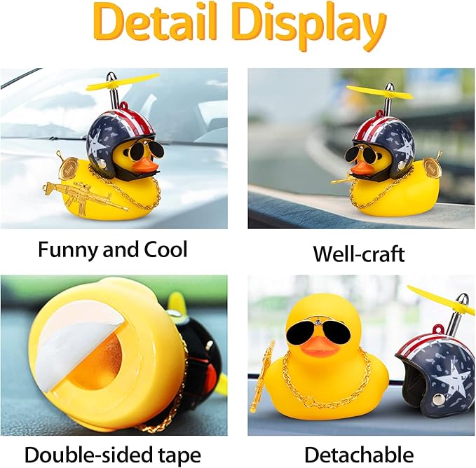 wonuu Rubber Duck Car Ornaments Cool Yellow Duck Car Dashboard Decorations Squeaky Glasses Duck with Propeller Helmet for Car ccessories Dashboard (Z-Pan-Stars&Stripes)