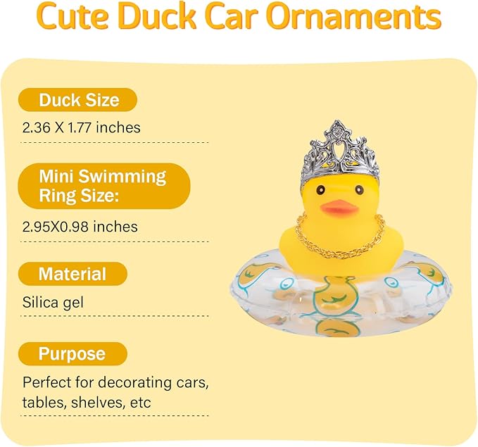 wonuu Car Duck Rubber Duck Car Ornaments Duck Car Dashboard Decorations with Cute Headband Swim Ring Necklace Sunglasses, C-Male Crown&Gold Chain
