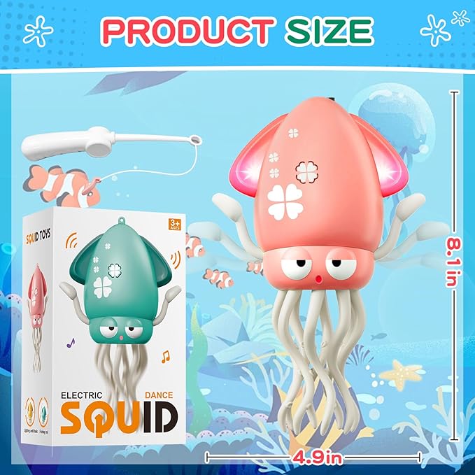MACALOCA Dancing Squid Baby Girls Toy, Dancing Octopus Tummy Time Toys for Toddlers, Infant Crawling Walking Baby Toys with Music & Light for 3-6 6-12 12-18 1st Baby Birthday Gifts