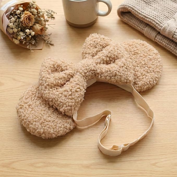 Wool Fleece Mouse Ears Headband, Adjustable Hair Bow Hairband Fluffy Headwear for Infant Toddler Baby Gilrs