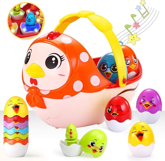 Easter Egg Toys Gift for Toddlers, Easter Basket Stuffers for 18 month 1 2 3 4 5+ Year Old Kids Girls Boys Baby, Large Plastic Easter Eggs Fillable, Nesting Stacking Toy Easter Hunt Party Favor