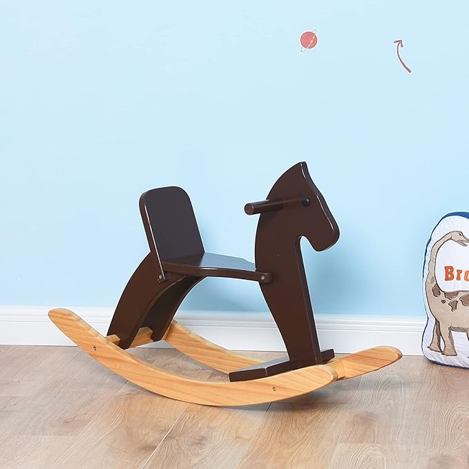 Rocking Horse Baby Ride On Toy for Kids Wooden Classic Design with Pedal and Safe Backrest Ideal Gift for Toddlers (Classic, Espresso)