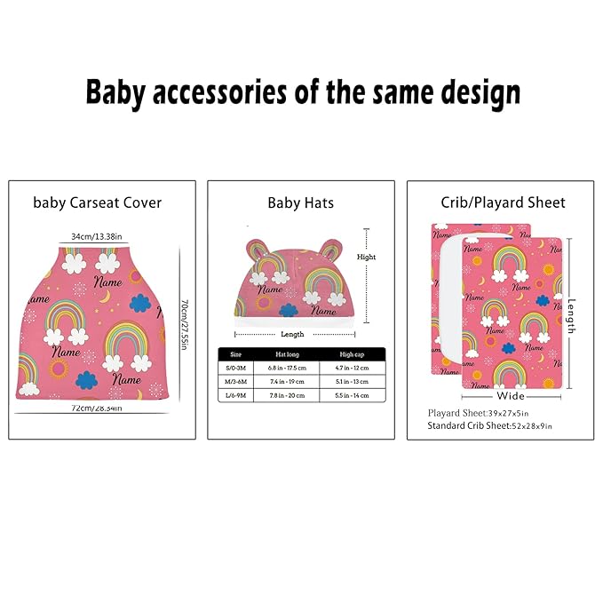 Personalized Pink Rainbow Baby Car Seat Cover for Girl, Customized Name Nursing Covers Breastfeeding Scarf Infant Carseat Canopy, Shower Gift for Newborn Girls Babies