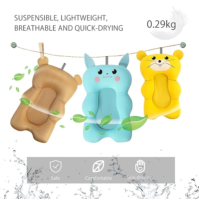 SONARIN Baby Bath Pad,Non-Slip Baby Bath Cushion Mat Infant Floating Bathtub Pad Newborn Bath Tub Seat Mat Soft Bath Pillow for Tub Adjustable Baby Shower Support Seat for Baby 0-12 Months(White)