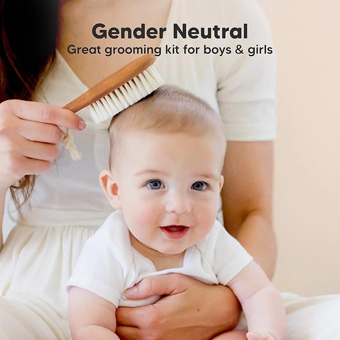Wooden Baby Hair Brush for Toddler Girls, Boys - Cradle Cap Brush for Babies, Soft Goat Bristles, Perfect Gentle Scalp Newborn Comb for Infant, Girls, Boys, Bath Essentials (Golden Oak, Regular)