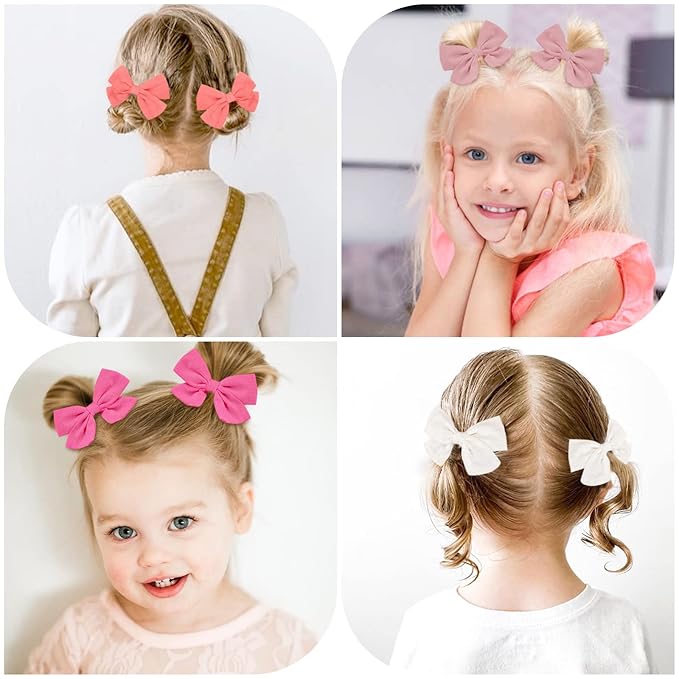 OAOLEER 40Pcs 3.5Inch Hair Bows for Toddler Girls - Linen Neutral Pigtail Bows Double Bun Ponytail Bows Alligator Clips Hair Barrettes Accessories for Baby Little Girls Kids in Pairs