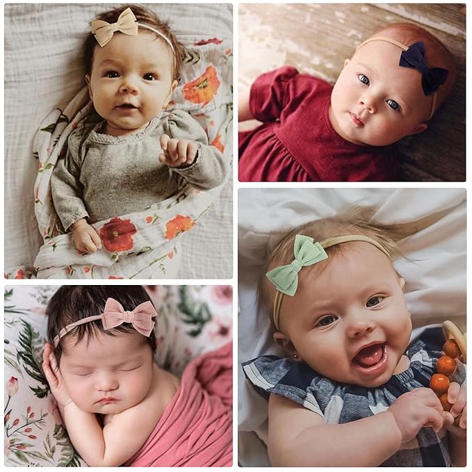 DRESHOW BQUBO Baby Girl Headbands with Bows Nylon Hairbands Handmade Hair Accessories for Newborn Infant Toddlers 10 Pack