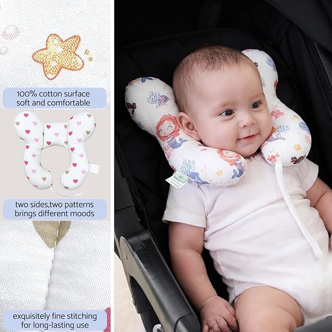 Baby Neck Pillow, U-Shape Pillow for Car Seat and Stroller Use, Soft Lightweight Pillow for Babies and Toddlers (Mermaid)