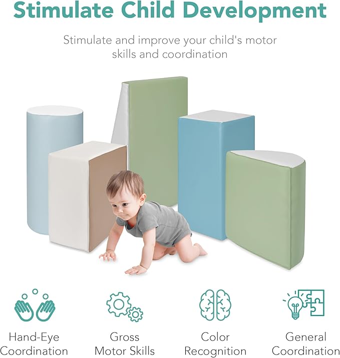 Best Choice Products Soft Foam Climbing Blocks for Toddlers, 5-Piece Baby Play Set, Easy-Clean Vinyl Foam Shapes, Safe Certified Materials, Early Learning Motor Skill Development Toy - Earth Tone