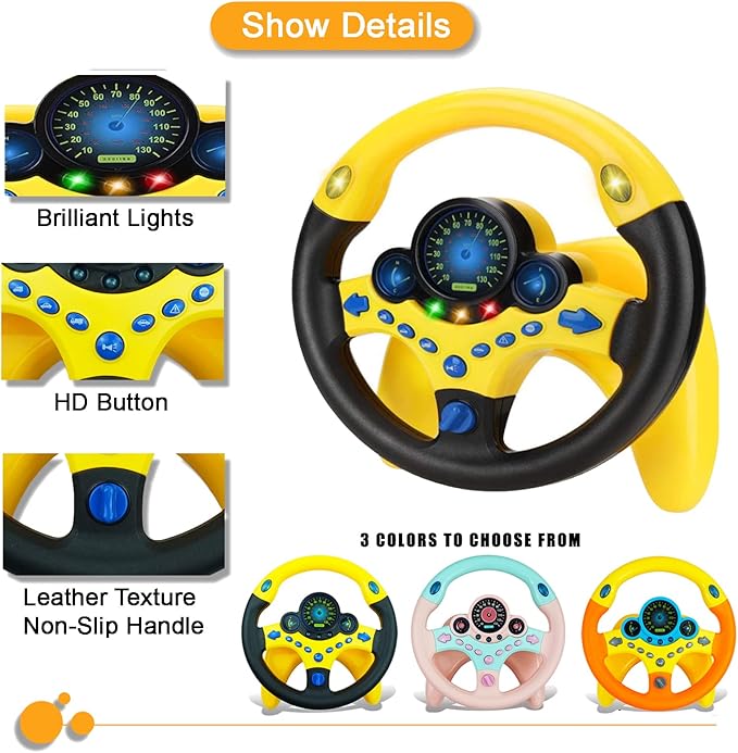 RedCrab Steering Wheel Car Driving Simulated Toy with Light and Music for Kids, Pretend Driving Seat Toys,Baby Electric Early Learning Educational Toys for Boys and Girls(Pink)