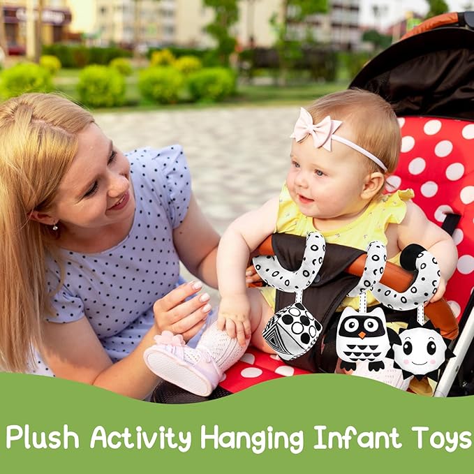 GKDOMS Baby Spiral Hanging Stroller and Car Seat Toys Black and White High Contrast Sensory Toy Newborn Plush Activity Toys Party Favors Quality Gifts for Baby Shower-OWL