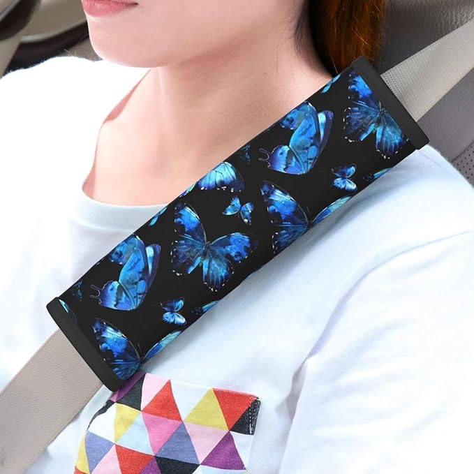 2PCS Car Seat Belt Cover Cushion Butterfly Seatbelt Shoulder Blue Butterflies Soft Car Seat Belt Strap Cushion Protect Your Neck and Shoulder Car Accessories Seat Belt Pad for Car Truck Vans