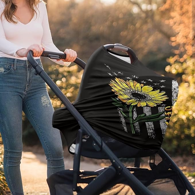 Sunflower USA Flag Car Seat Covers Dust Cover Nursing Breastfeeding Covers for Babies Stretchy Multi-Use Multifunctional Breastfeeding Shawl Privacy Protection
