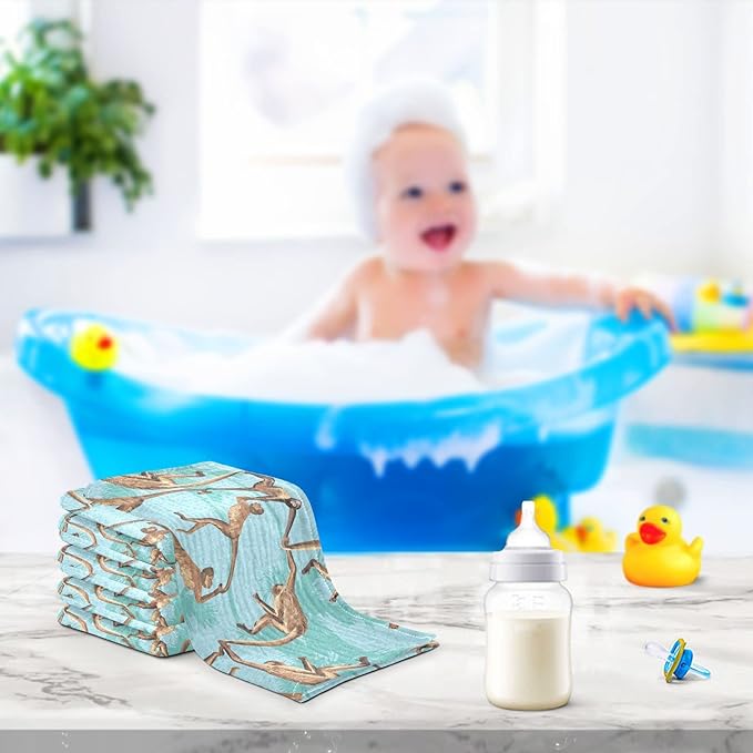 vvfelixl Baby Washcloths Cotton Monkeys Jungle Baby Muslin Washcloths Soft Baby Face Towel for Newborn Infants Baby Wipes, 11.8 X 11.8 Inch, 3 Pack Blue