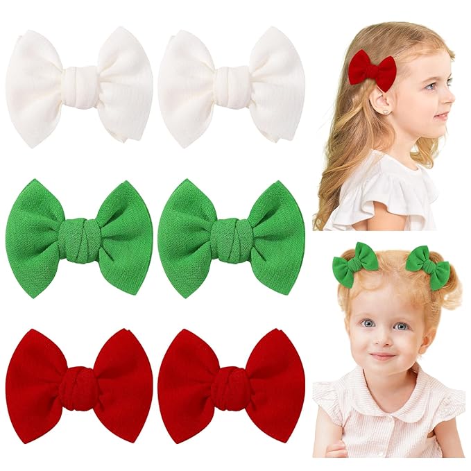 Choicbaby 6 PCS Baby Girls Christmas Hair Clips 3" Fabric Baby Hair Bows with Alligator Clips Christmas Girls Hair Bow Barrettes Accessories for Toddlers Kids Infant Teens