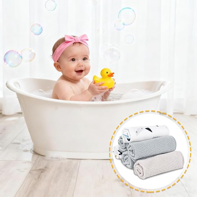 Baby Washcloths, 24Pack Baby Wash Cloths Extra Soft & Ultra Absorbent, Baby Towels and Washcloths Face Towels for Unisex Boys Girls Body, Washclothes Gentle on Sensitive Skin, 9x9 Shark