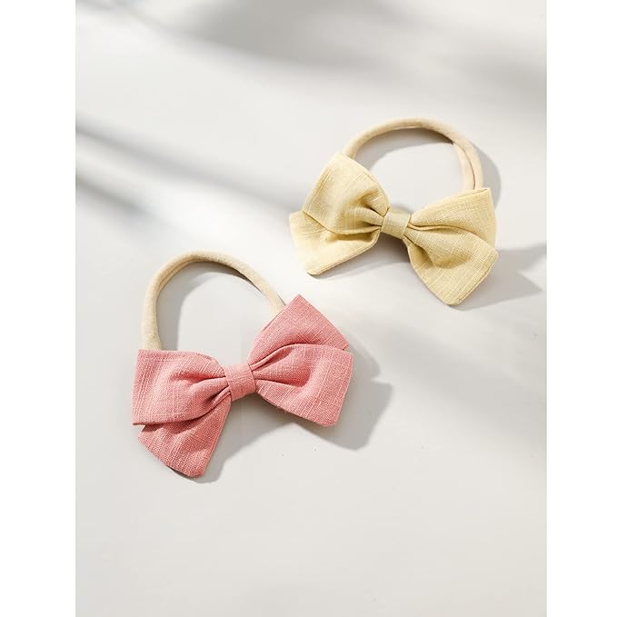 Jesries 30 Pcs Baby Headbands Girls Hair Bows Nylon Hairbands with Linen Bows Handmade Head Accessories for Infant Newborn Toddlers Kids