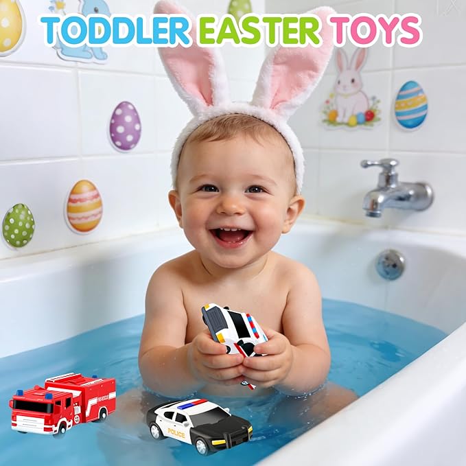 Bath Toys for Kids Ages 1-3-5, Car No Hole Bath Toys Toddlers 2-4, Baby Toddler Easter Egg Fillers Easter Basket Stuffers Baby Shower Pool Toys Bathtub Water Toys Basket Fillers Boy Pretend Playset