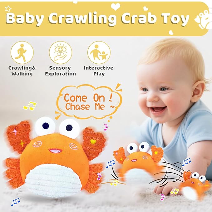 RedCrab Crawling Crab Baby Toy for 6-18 Months with 120+ Songs & Recording Feature,Musical Dancing Walking Bouncing Tummy Time Crab Toy for Infant 6-18 Months,Sensory Toys for Newborn Gifts