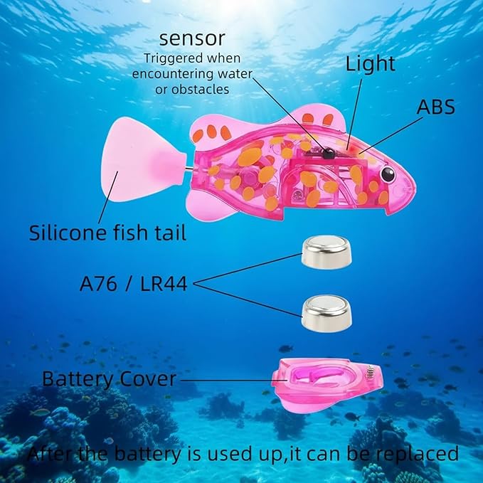 Magic Water-Activated Glowing Swimming Fish, Neon Deep-Sea Disco, Interactive Colorful Robot Fish, Swimming Robotic Luminous Function, Waterproof Aquarium Bath Time Fun(Purple)