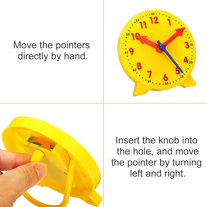 PATIKIL 4 inch Teaching Clock, Learn Clock Learning Tell Time Analog Clock Demonstration Clock 12 Hour 3 Pointers Geared Movement for Classroom Teacher, Yellow