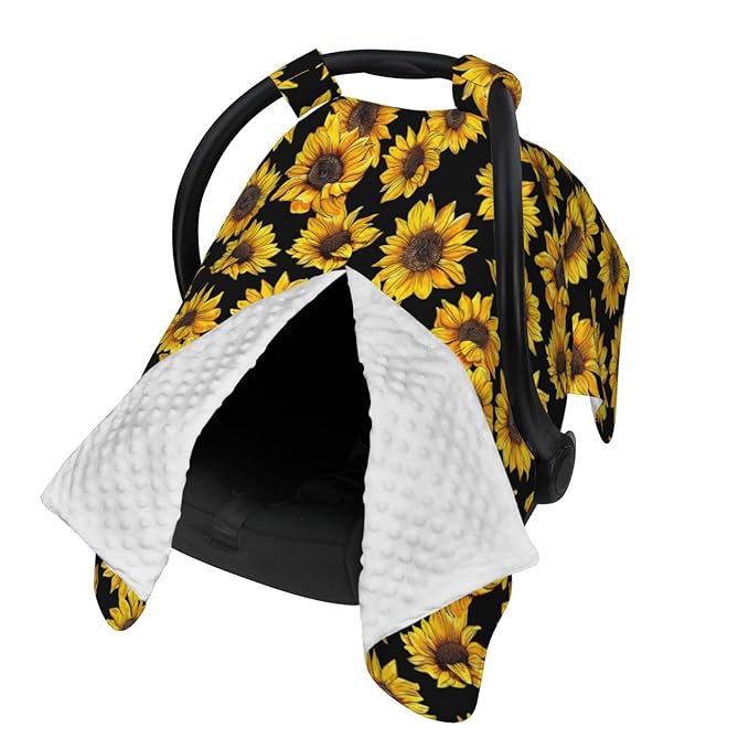 KiuLoam Sunflower Black Baby Car Seat Canopy, Nursing Cover Breastfeeding Scarf, Stretchy Soft Breathable Infant Carseat Cover for Babies Boys Girls