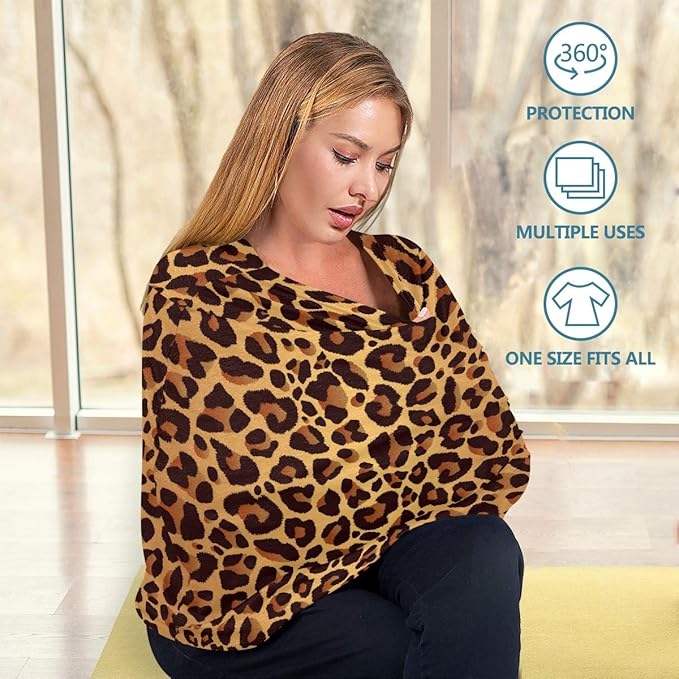 Black Gold Leopard Baby Car Seat Covers, Nursing Cover Breastfeeding Scarf Soft Breathable Stretchy Coverage, Infant Stroller Cover for Boys Girls
