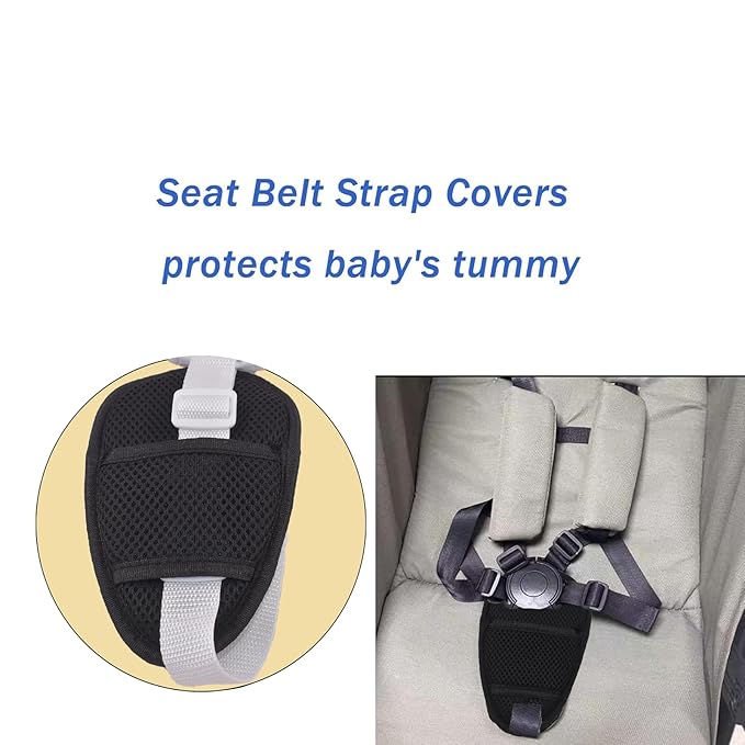 2 Pack Baby Stroller Seat Crotch Cushion Seat Harness Strap Covers for Baby Stroller, Universal Pram Harness Pads for Baby Seat Pushchair Seat Crotch Covers for Child Seats(Black)